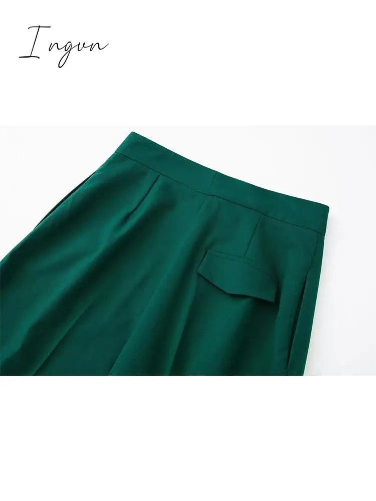 Ingvn - Women Fashion Solid High Waist Wide Leg Pants Suit Female Casual Front Zipper With Pockets Ladies Loose Long Trousers