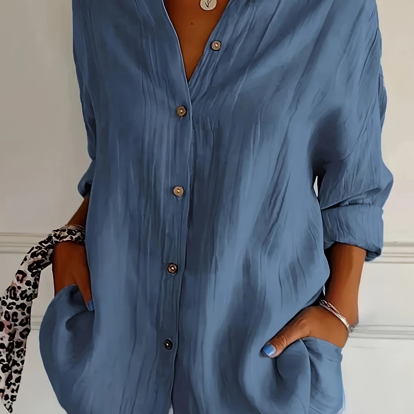 Women's Casual Solid Color Button Up Shirt - Long Sleeve, Loose Collared, Perfect for Spring and Fall, Relaxed Fit, Easy to Wear, Versatile and Timeless