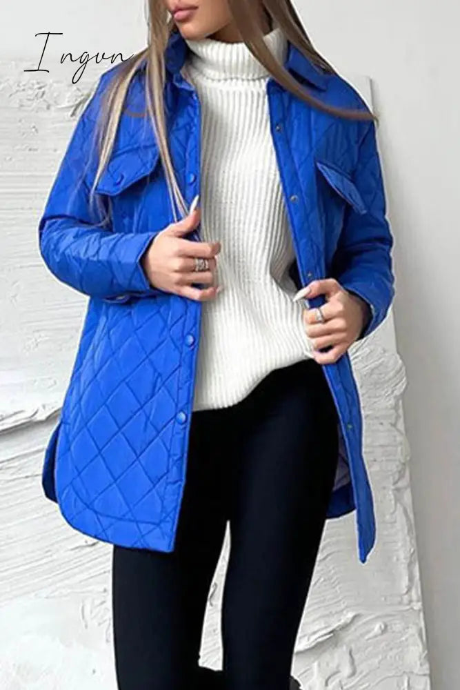 Ingvn - Casual Solid Bandage Patchwork Turndown Collar Outerwear