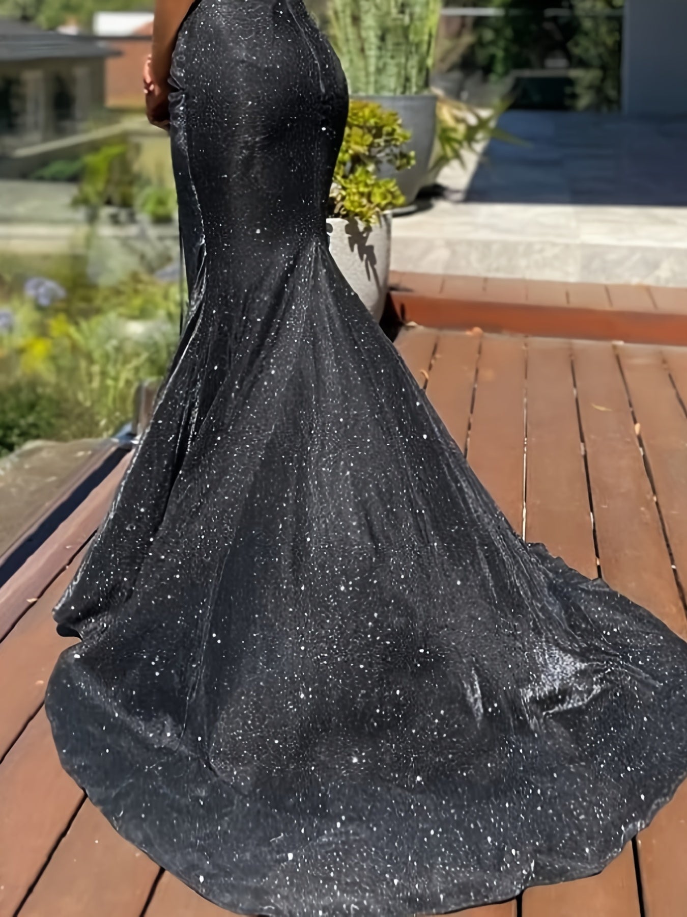 Glitter Sequin Slip Sleeveless Backless Maxi Dress, Slim Elegant Ruffled Cocktail Party Guest Evening Gown Mermaid Dress, Women's Clothing