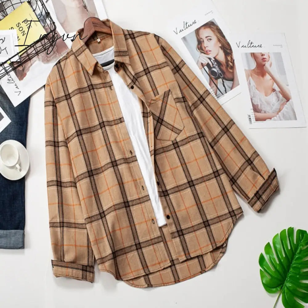 Ingvn - Plaid Shirts Womens Blouses Long Sleeve Lady Checked Tops Loose Female Outwear Casual Clothes Spring Autumn News