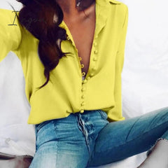 Ingvn - Fashion Casual Solid Color ladies office Tops Sexy Buttons Long sleeve Blouse new Spring Women Chiffon white Shirt