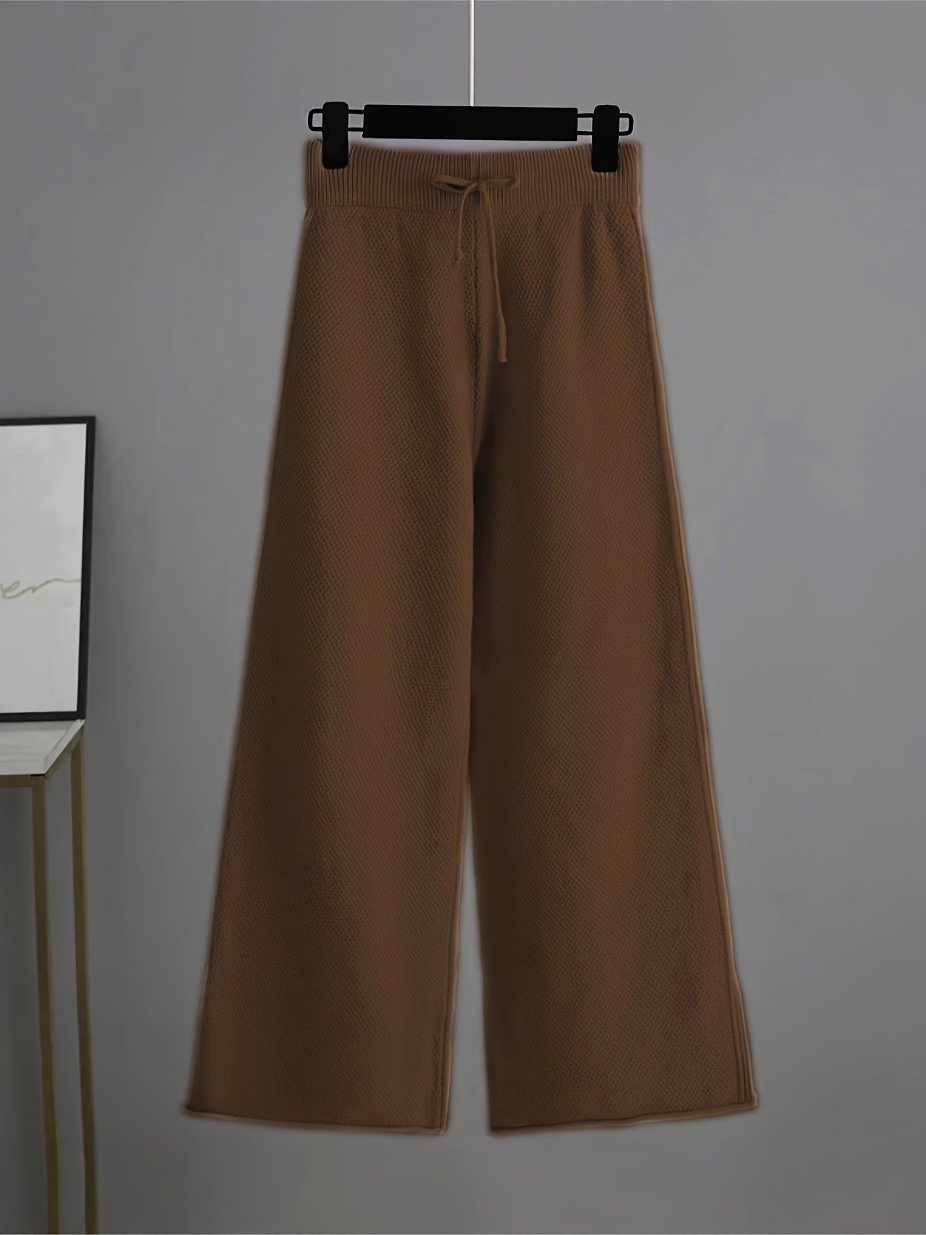 Cozy Knit Pants Set - Soft Long Sleeve Crew Neck Drop Shoulder Sweater, Drawstring Waist Wide Leg Pants, Comfortable Women's Clothing Outfit for Casual Daily Wear - Autumn Winter Fashion Essentials