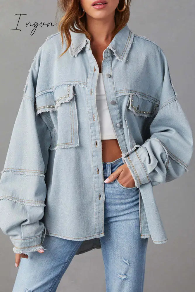 Ingvn - Casual Solid Patchwork Turndown Collar Long Sleeve Regular Denim Jacket