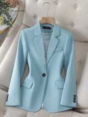Ingvn - Single Button Blazers for Women 2023 New Spring Long Sleeve Slim Women Blazer Chic Office Ladies Notched Solid Coat