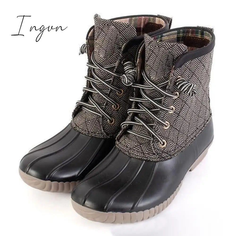Ingvn - Women Waterproof Lace Up Duck Boots