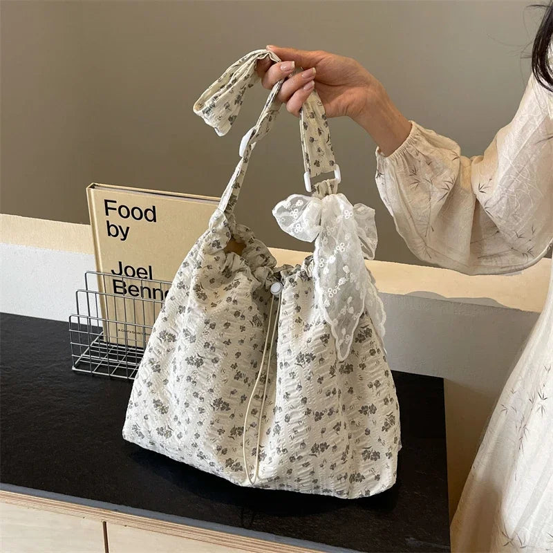 Ingvn  Nylon Flower Pattern Lace Decoration Women's Tote Bag Best-selling Fashionable and Versatile Large Capacity Shoulder Bag