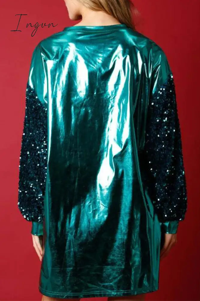 Ingvn - Party Solid Sequins O Neck One Step Skirt Dresses