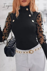 Ingvn - Celebrities Elegant Solid See-through Mesh Turtleneck Tops