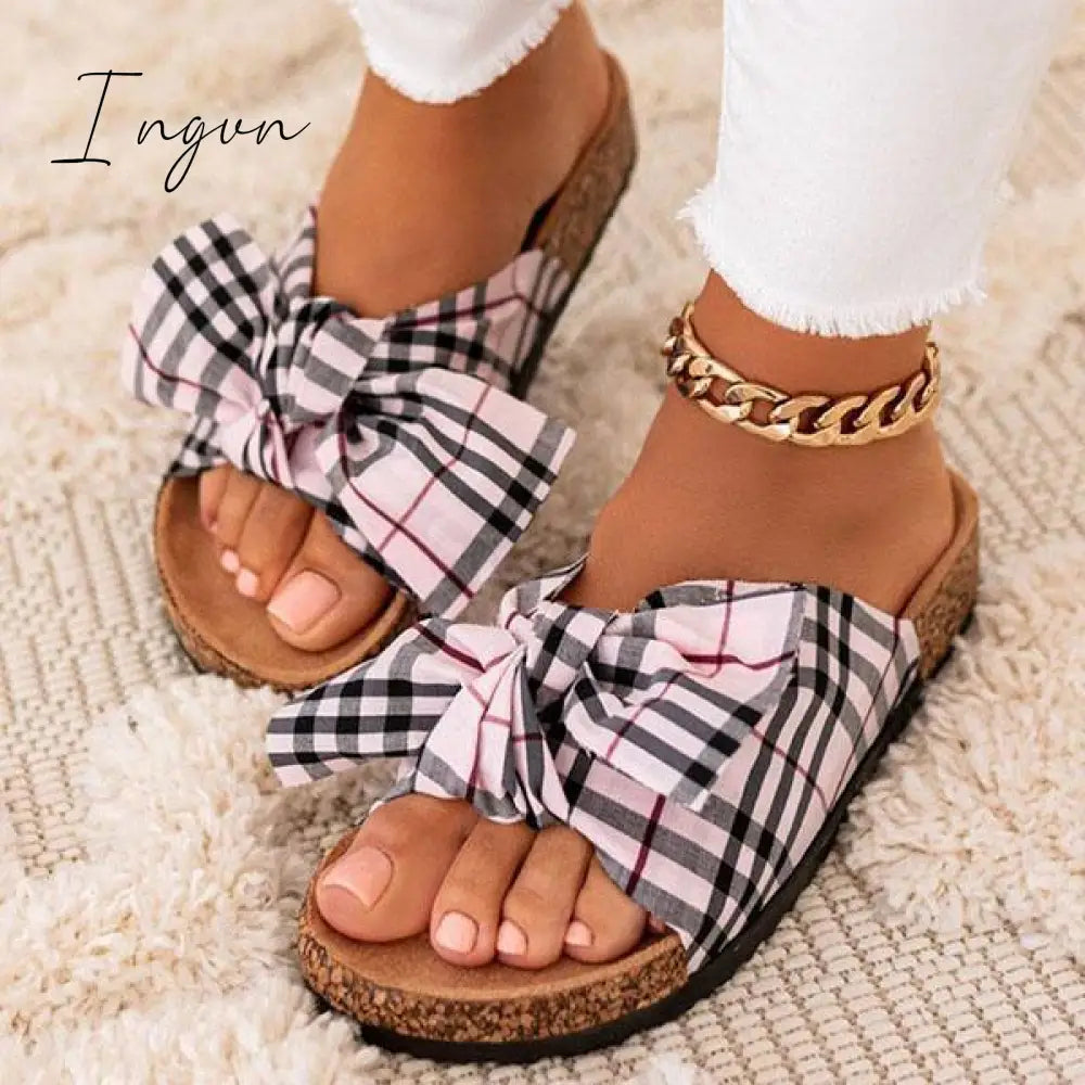 Ingvn - Women Comfy Classic Plaid Summer Sandals