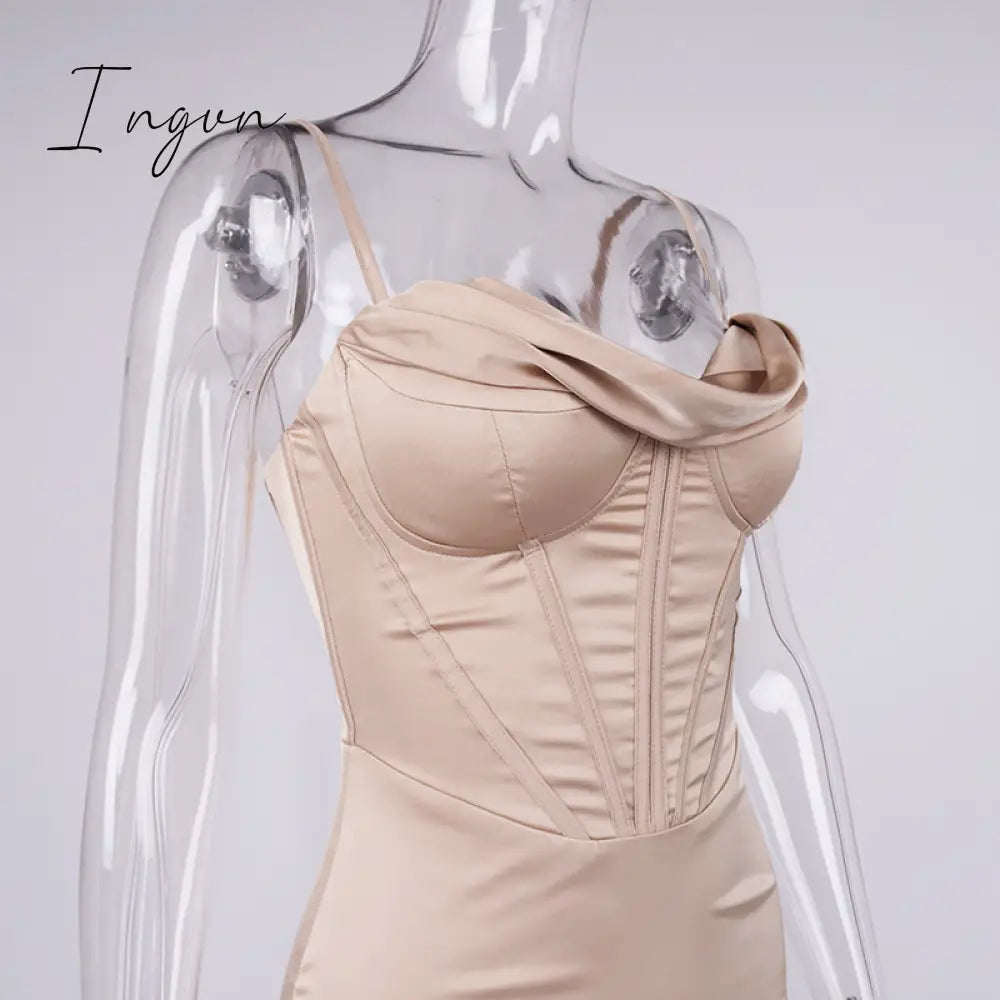 Ingvn - trends high quality Giyu Night Clubwear Party Satin White Dresses Women Summer Sexy Bodycon Midi Vestidos Spaghetti Strap Backless Corset Dress