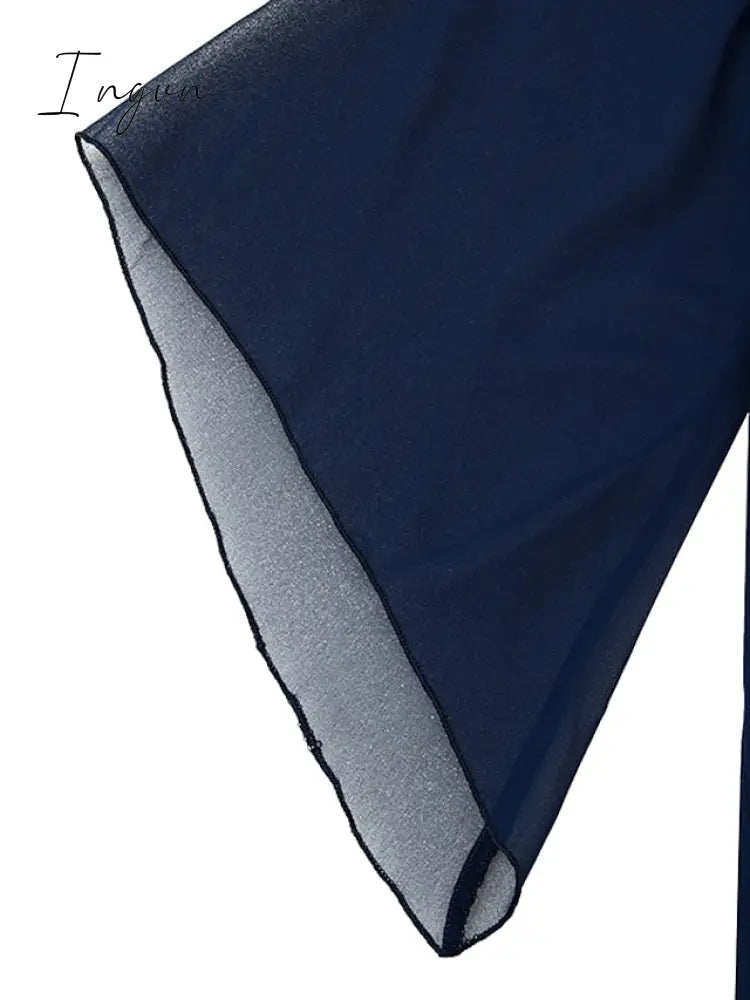 Ingvn - Jumpsuits for Women Summer Dressy Solid Color Round Neck Elegant Daily Vacation Straight Regular Fit Half Sleeve Navy Blue 3XL Spring Fall