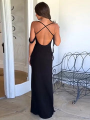 Spaghetti Strap Backless Sexy Maxi Dress Women Gown Summer Fashion Off-shoulder Draped Bodycon Club Party Long Dress