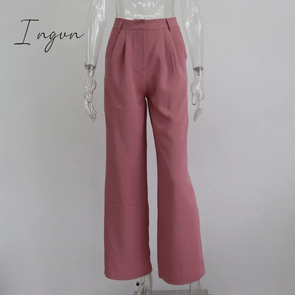 Ingvn - Outfits Trends New Spring Summer Women's Casual Straight Classic Green Black Rose Red High Waist Pants Korean Wide Leg Trousers for Women