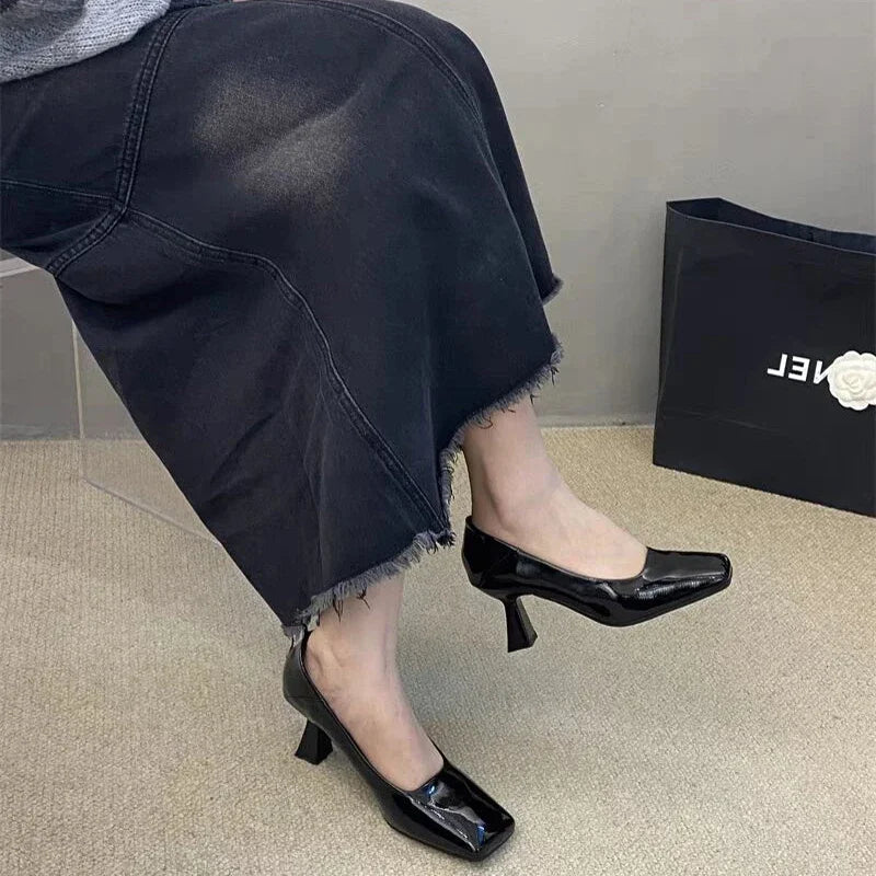 Ingvn  Luxury Designer Square Toe Women Mary Jane Shoes Fashion Shallow Slip On Shoes Autumn Ladies Career Dress Pumps