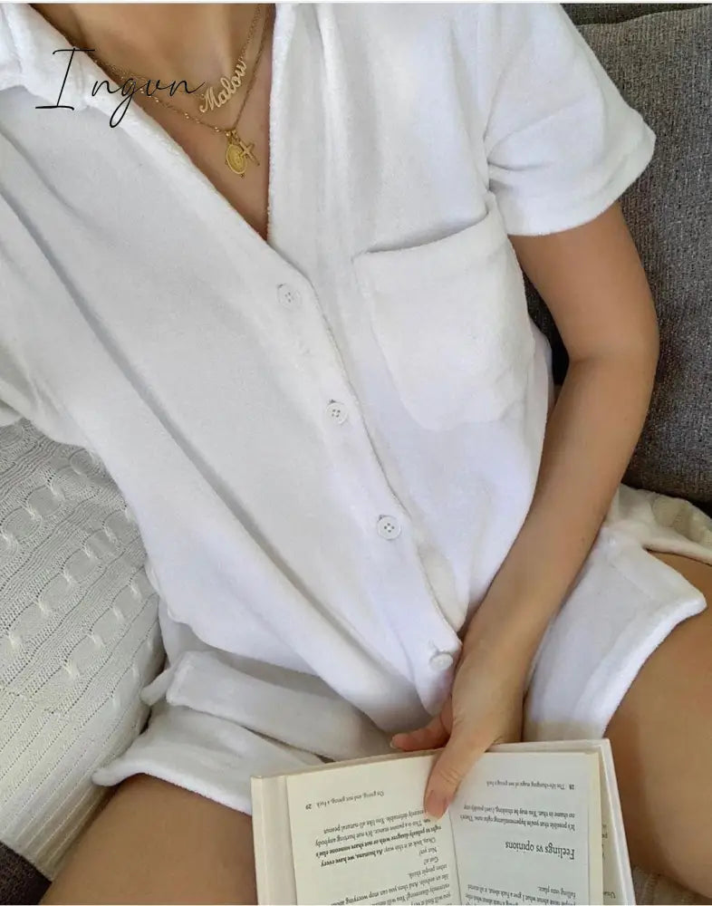 Ingvn - Velvet Beach Two Piece Set Women Tracksuit Loungewear Casual Cardigan Top Summer Outfits Workout Woman Shorts Sets