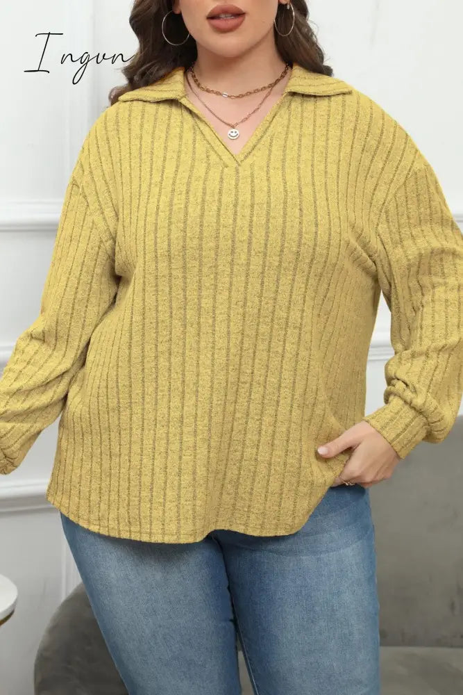 Ingvn - Casual Solid Basic V Neck Plus Size Tops