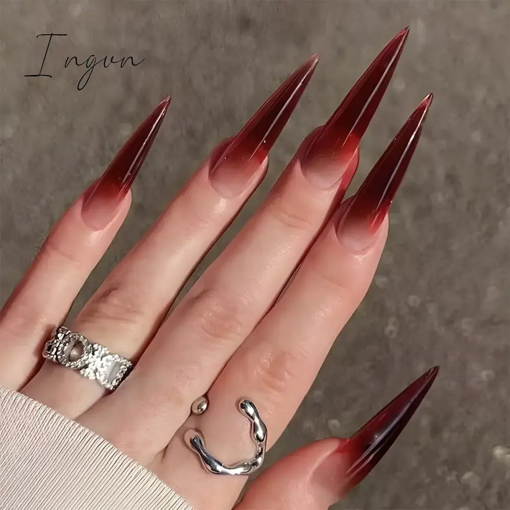 24Pcs False Nails With Glue Almond Pink Butterfly Design Detachable Rhinestones Acrylic Fake Nails long stiletto Press On Nails