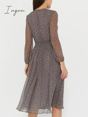 Ingvn - Summer Outfits Fashion Trends Elegant Dot Print Long Sleeve Polka Dress O Neck Chiffon A Line Women Casual Dress Vintage Midi Vestidos