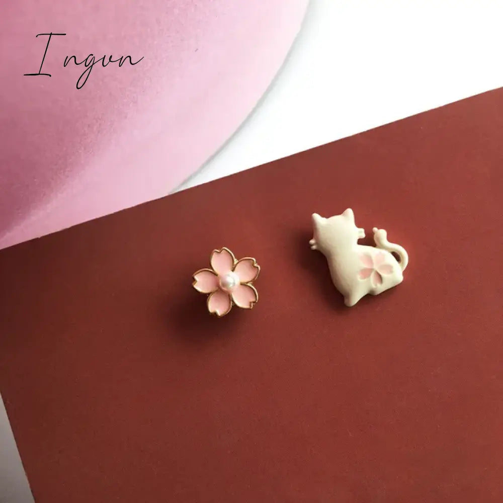 Korean Style Flower Cute Animal Dangle Earrings For Women Moon Stars Kitten Rabbit Balloon Asymmetric Earring Party Jewelry Gift