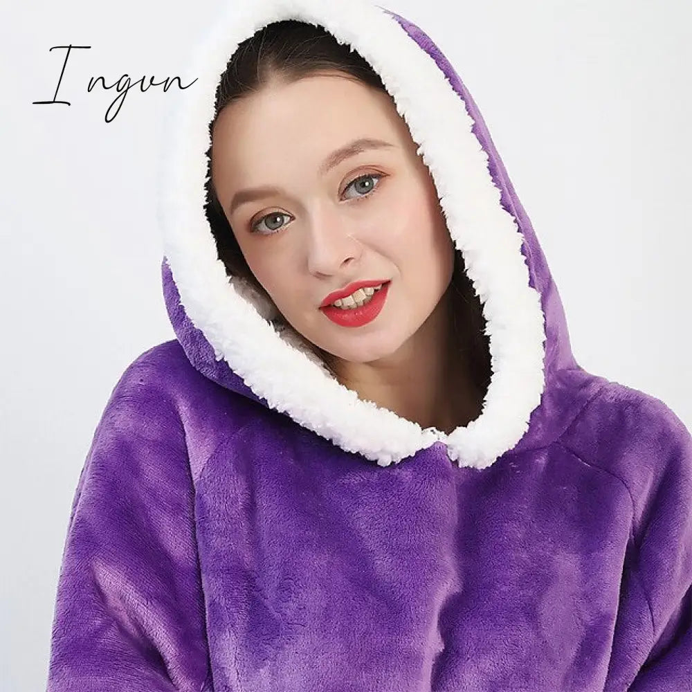 Ingvn - Oversized Wearable Blanket Flannel Thick Soft Warm Long Hoodie Blanket Big Hooded Sweatshirt Hoodie Blanket for Adults Women Girls Teenagers Teens Men Black