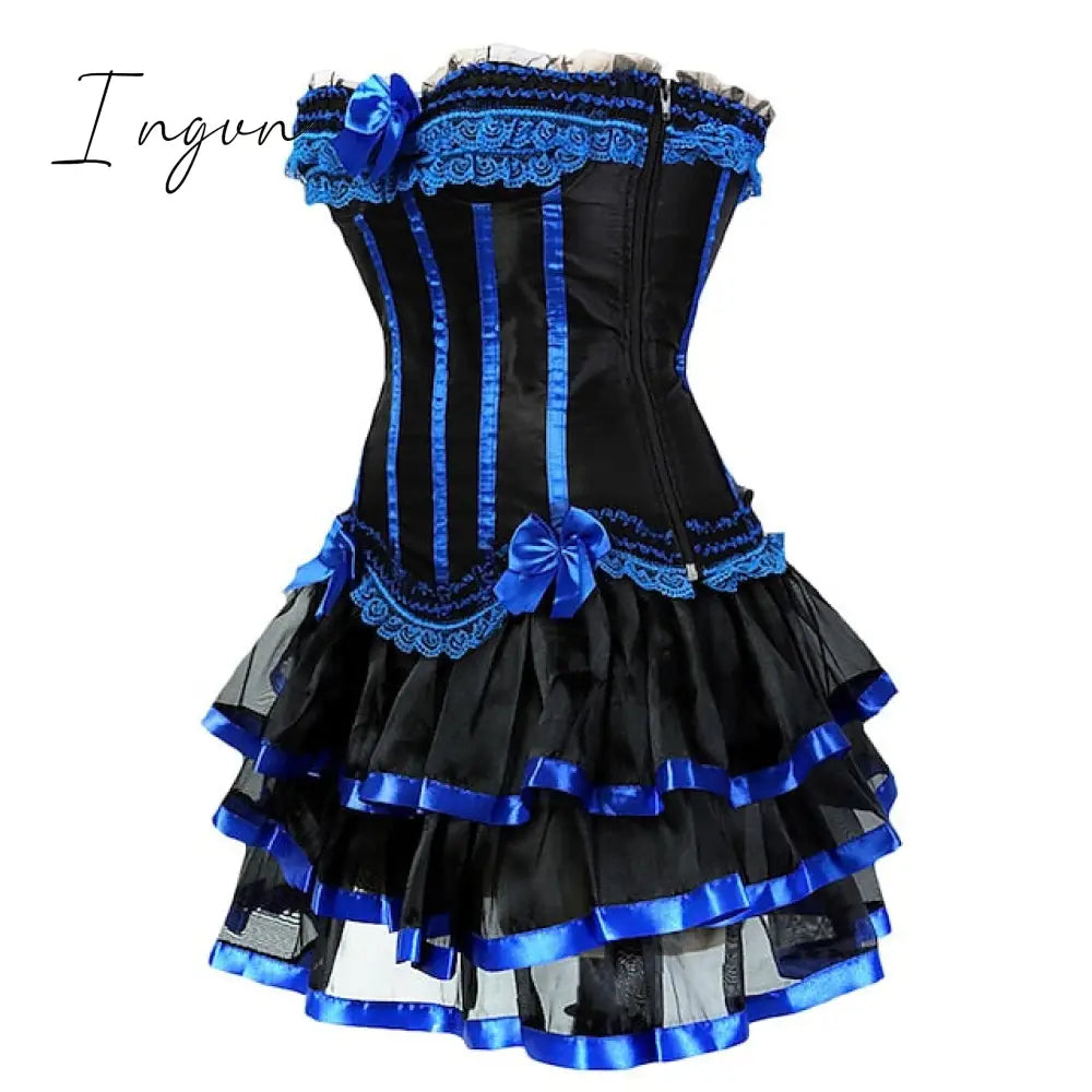 Ingvn - Women's Plus Size Corsets Halloween Country Bavarian Overbust Corset Corset Dresses Classic Retro Tummy Control Lace Stripe Waves Lace Up Nylon Polyester / Cotton Christmas Wedding Party / Bow