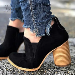 Ingvn - Elegant Slip On Chunky Heel Ankle Boots