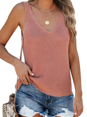 Womens V-Neck Soft Knit Sweater Vest - Loose & Cozy, Sleeveless Solid Colors for Fall Winter - Perfect Vacation Style, Trendy Layering Essential