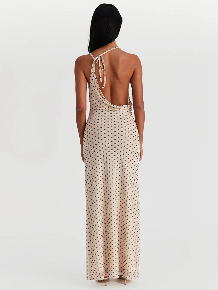 Spaghetti Strap Polka Dot Dress For Women Gown Fashion Irregular V Neck Sleeveless Backless Bodycon Club Long Dress
