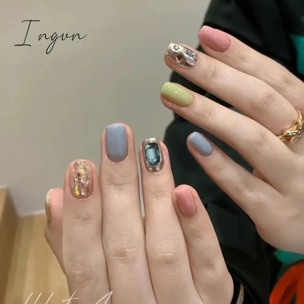 10Pcs Short Handmade Press on Nails Aurora Borealis Colours Ballet Wearable False Nails Decoration Full Cover Nail Tips Art