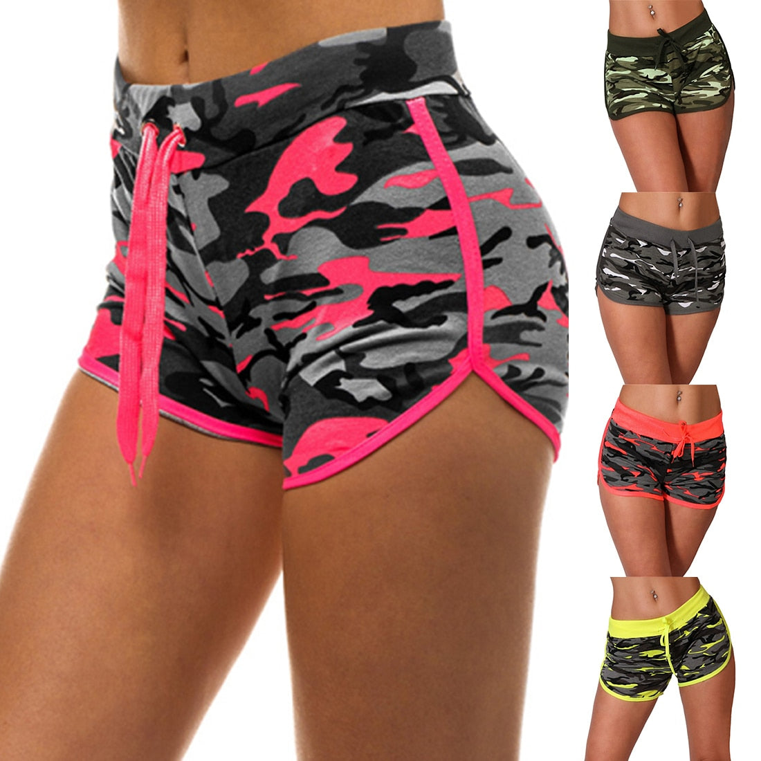 Women Sport Yoga Shorts Women Ladies Cool Shorts Short Fitness Camouflage Elastic Running Outdoor Broadcloth Print Polyester