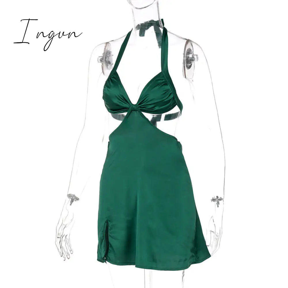 Ingvn - Halter Hollow Out Dress Women Bandage Slim Strapless Bodycon Dress Sexy Mini Backless Summer Party Dresses