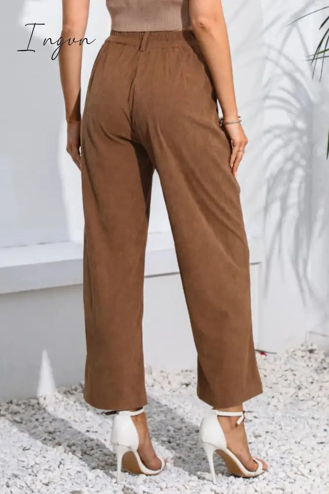 Ingvn - Buttoned  Straight Hem Long Pants