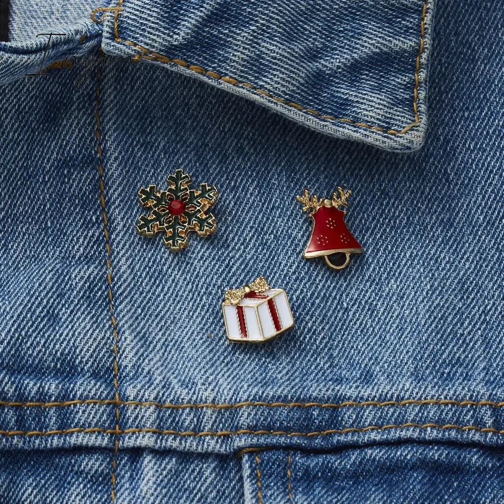 3Pcs/Set Christmas Gift For Women Men Brooches Enamel Pins Santa Claus Bell Elk Snowflake Xmas Tree