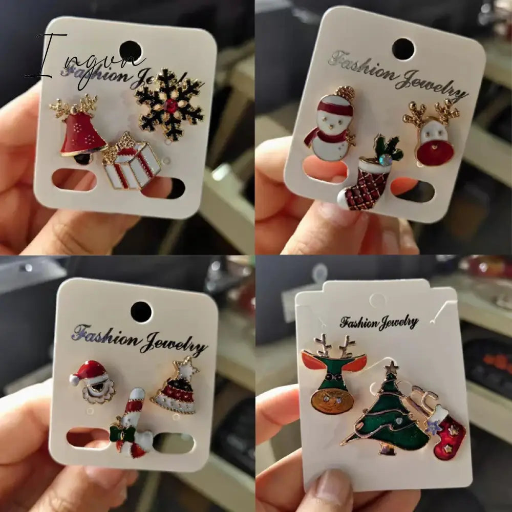 3Pcs/Set Christmas Gift For Women Men Brooches Enamel Pins Santa Claus Bell Elk Snowflake Xmas Tree