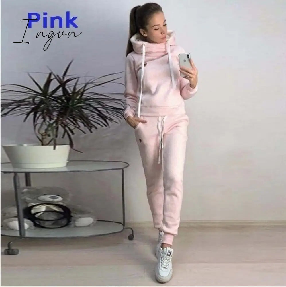 Ingvn - Two Piece Sets Casual Tracksuit Women Hooded Pullover Hoodies and Pants Suit Outfits Female Sweatshirts Autumn Spring Tracksuits