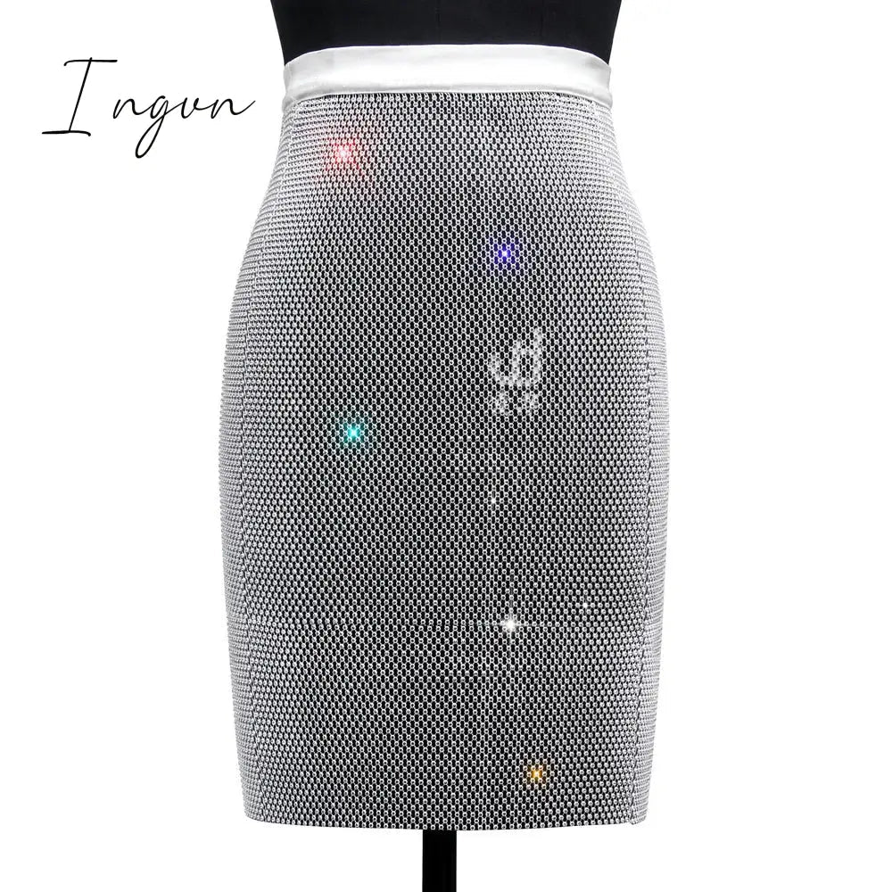 Ingvn - Sexy Crop Top Women Two Piece Set Festival Beach Club Outfits Party Tank Top T Shirt Woman Halter Rhinestones Tops Summer