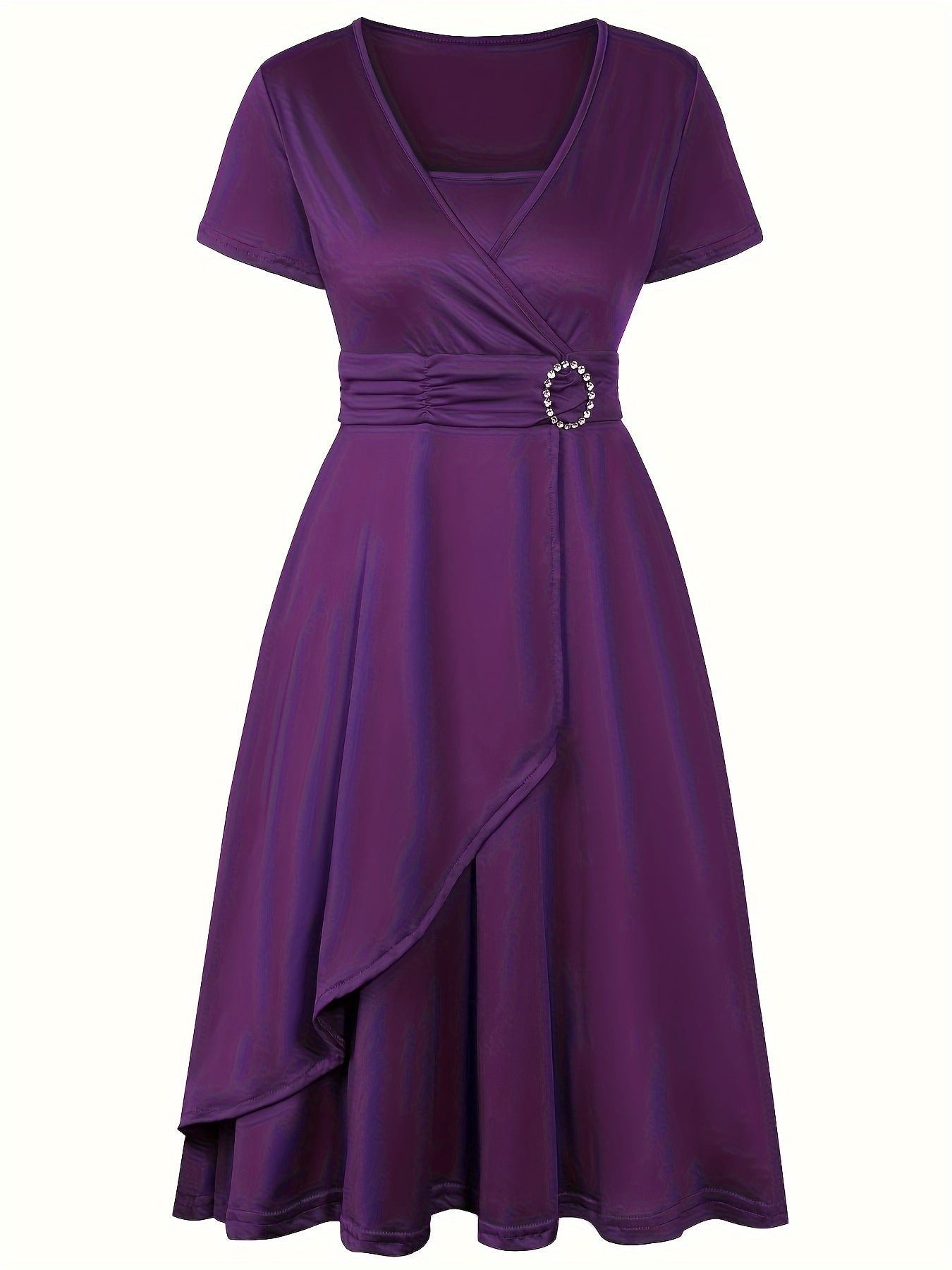 Elegant Skinny Rhinestoned Dress, Asymmetrical Hem Tie Waist Dress For Party & Banquet, Women's Clothing Wedding/Occasion/Engagement/Ceremony/Evening dress