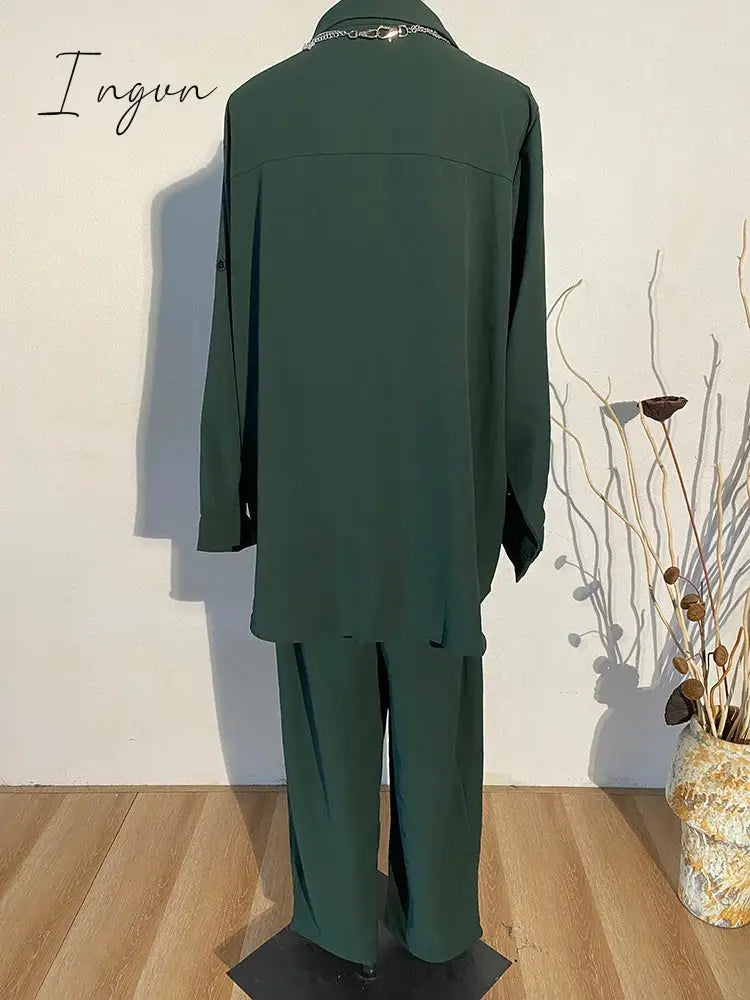Ingvn - Wide Leg Pants Irregular Big Size Two Piece Suit New Lapel Long Sleeve Loose Fit Women Fashion Spring Autumn