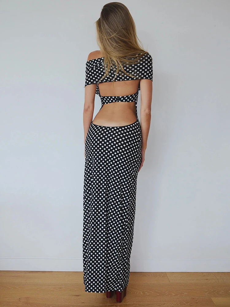Off-shoulder Polka Dot Maxi Dress For Women Gown Fashion Halter Sleeveless Backless bodycon Split Long Dress Elegant