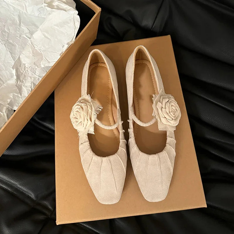 Ingvn  Women Pumps Shoes Fashion Shallow Flower Ladies Slip On Shoes Street Style Dress Mary Jane Shoes
