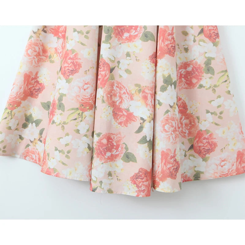 Elegant Women Sexy Front Slit Floral Print Sling Midi Dress Lace Up Bandage Back Female Summer Dresses Holiday Robe