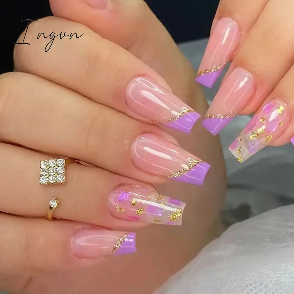 24Pcs Fake Nails Press On Supplies False Charms Tips For ABS Nail Art And Decorations Manicure Extension Contains Jelly Gel