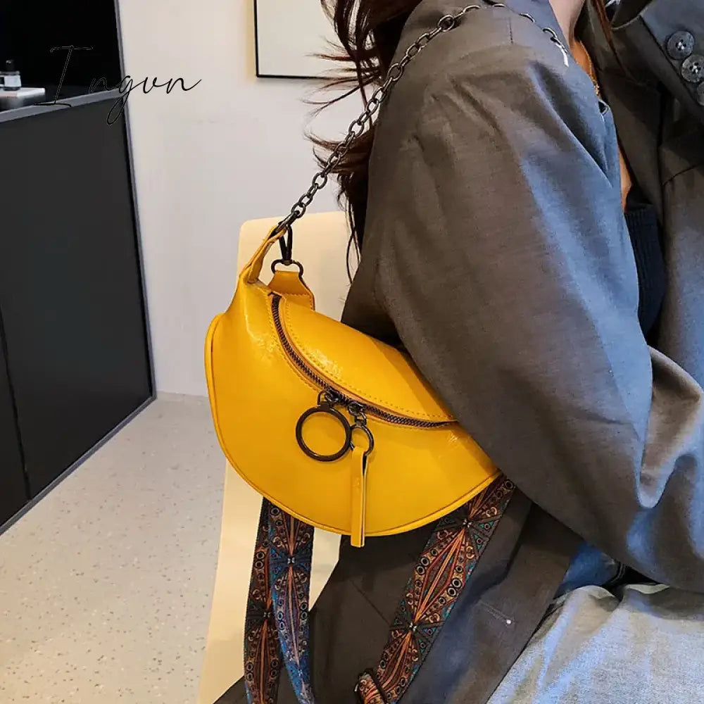 Ingvn - Fashion Saddle Waist Bag Fanny pack Luxury Leather Female Belt Bags Chain Handbag Purse Woman Retro Shoulder Crossbody Chest Bag