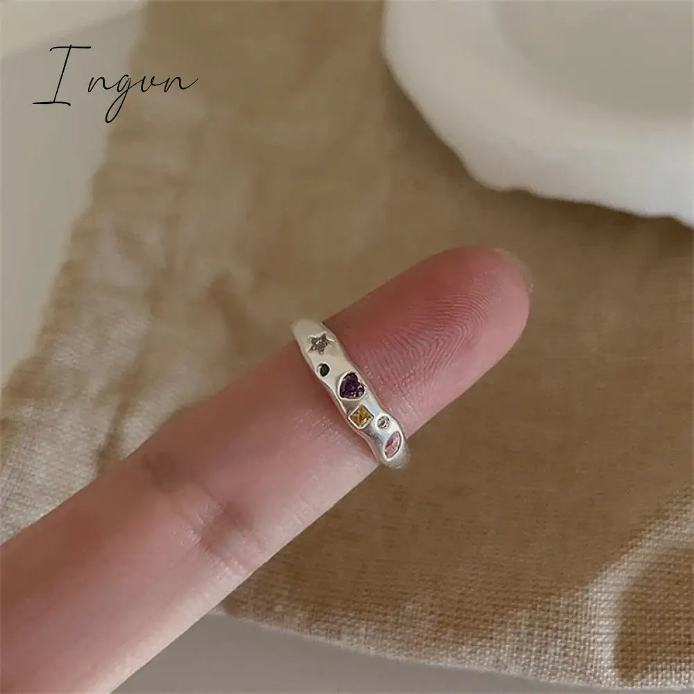 Aesthetic Rings For Women Heart Star Colorful Zircon crystal Minimalist Open Adjustable Finger Rings Fashion Band Female Bijoux