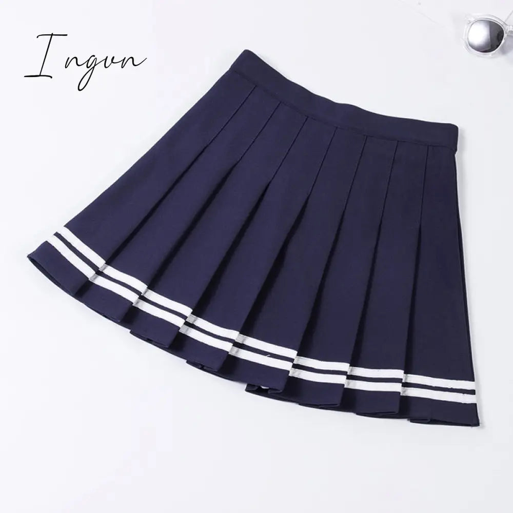 Ingvn - Y2k Summer Korean Fashion Short Women Skirt Casual Slim Elastic High-Waisted Striped Harajuku Pleated Plaid A-Line Mini Skirts