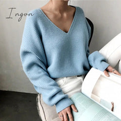 Ingvn - Colorfaith Winter Spring Women's Knitwear sexy V-Neck Minimalist Tops Korean Irregular Hem Knitted Casual Sweaters SW8112
