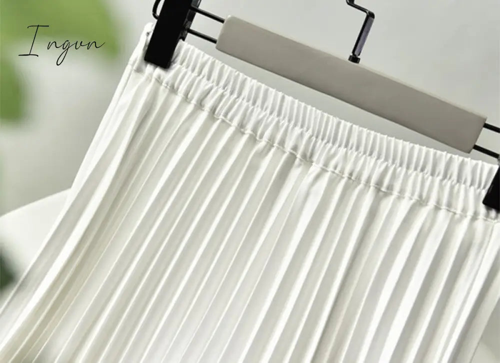 Ingvn - Brand Designer Women Spring Autumn Elegant Chic Solid Pleated Skirt High Waist Luxury Fashion With Elastic Female C-035