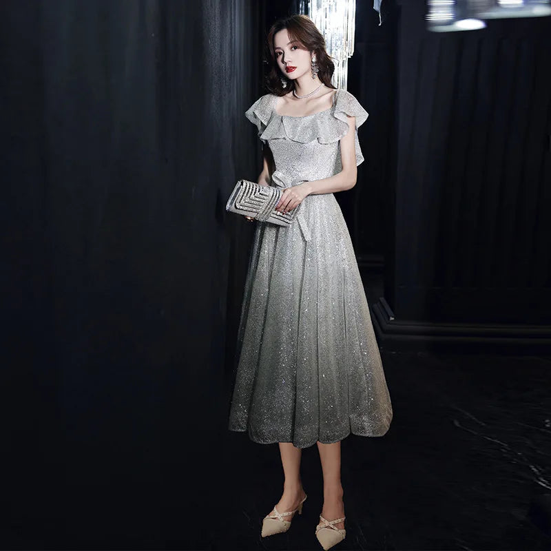 Customized Starry Evening Dress Female 2025 New Elegant Banquet Super Fairy Wedding Party Vestidos Celebrity Silver Long Slim Pr