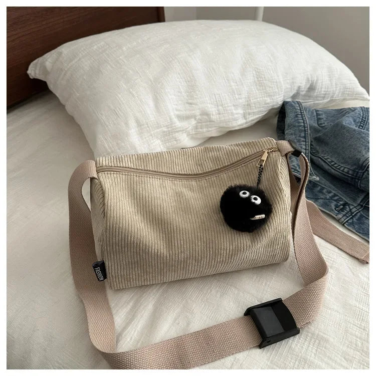 Ingvn  Solid Color Women's Corduroy Shoulder Bag Large Capacity Female Crossbody Bags Simple Design Ladies Casual Tote Purse Handbags
